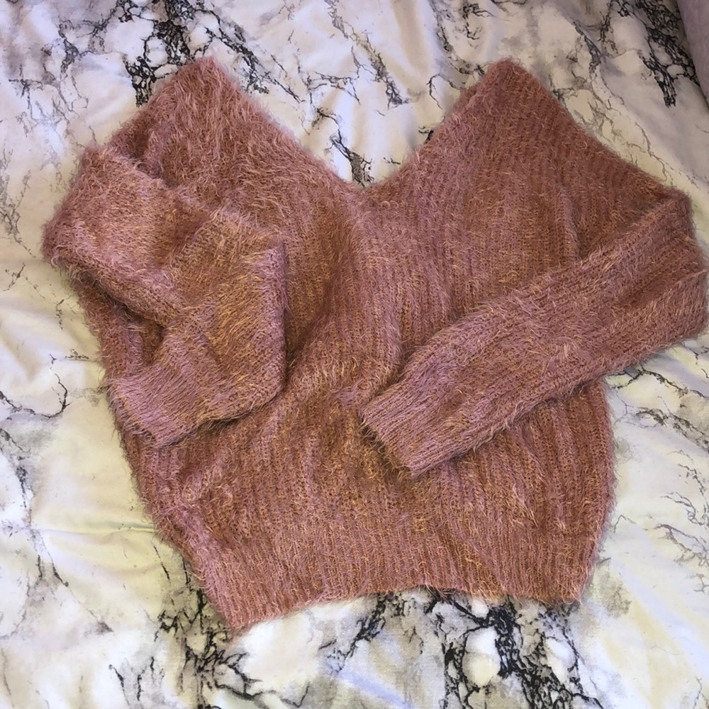 Windsor Love Tree Super Fuzzy Pink Knotted Sweater
